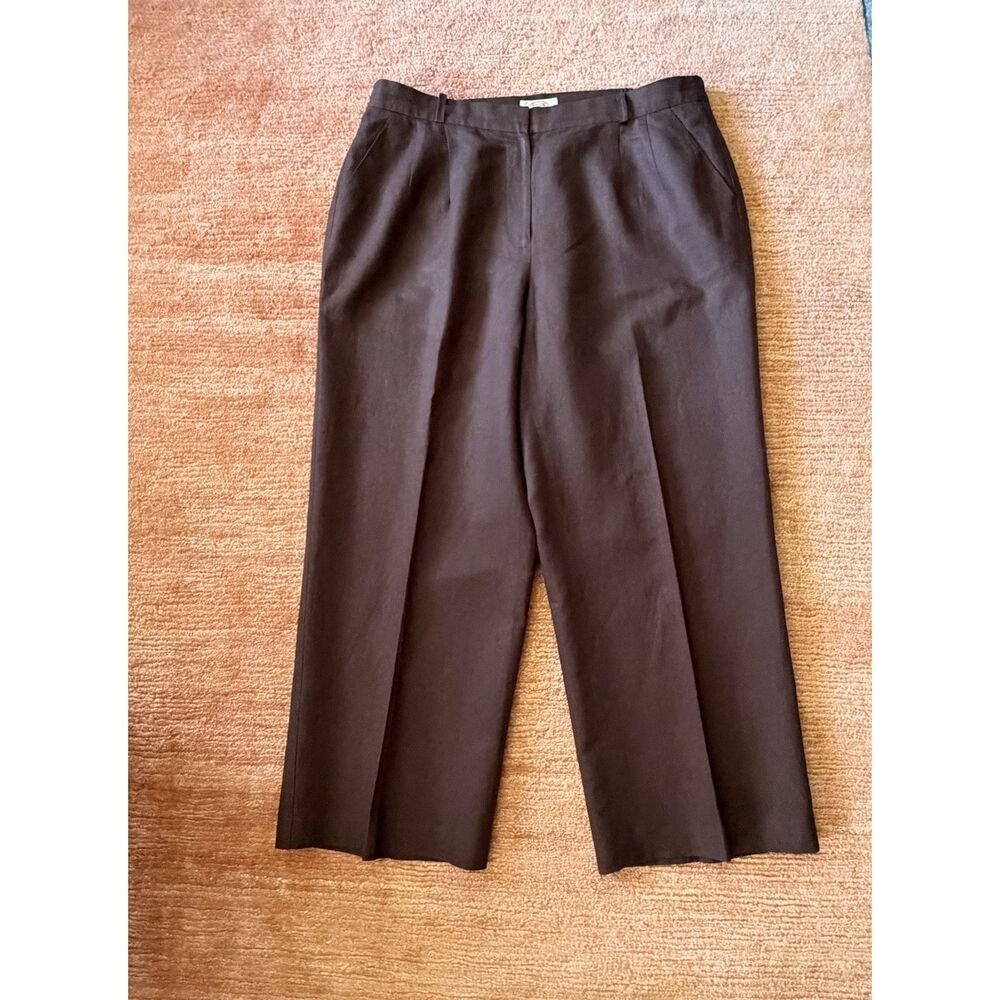 Talbots Brown Pants Women 16W Petite Lined Linen Blend Classic Fit